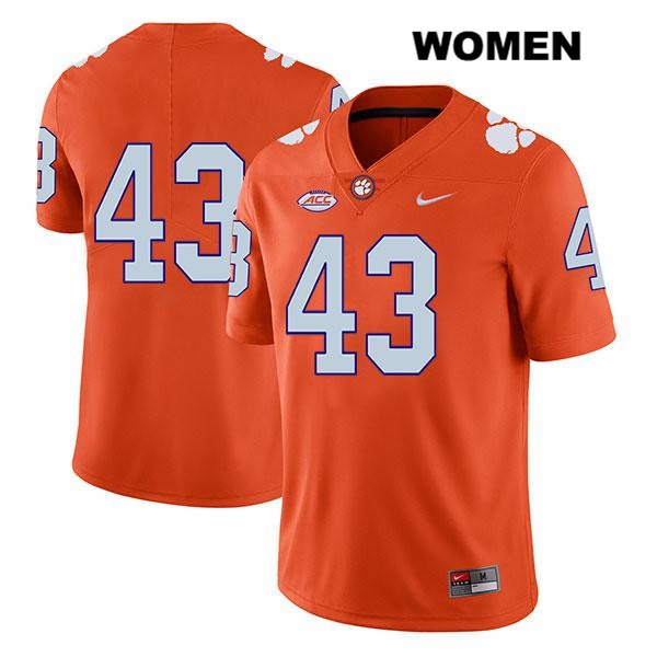 Women's Clemson Tigers #43 Chad Smith Stitched Orange Legend Authentic Nike No Name NCAA College Football Jersey IUI8446IP